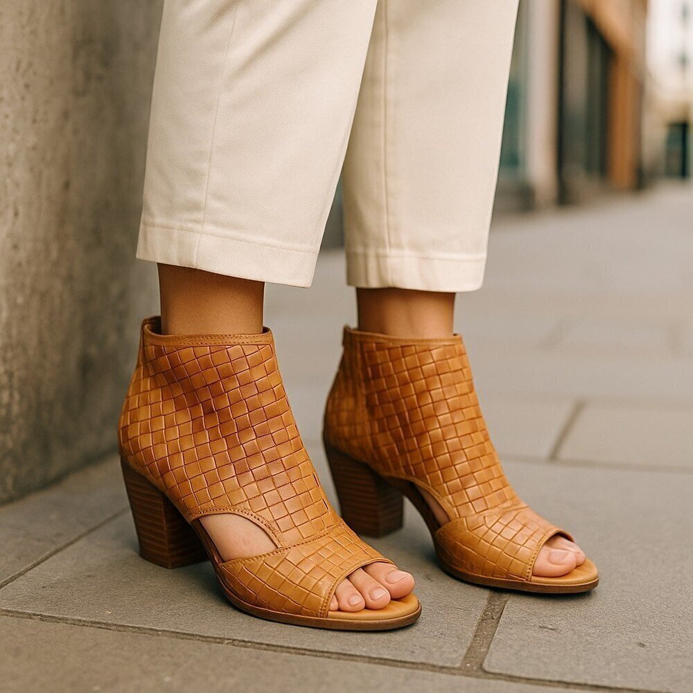 Patricia Nash Rosetta Peep Toe Booties - Italian Woven Leather Ankle Boots 6.5